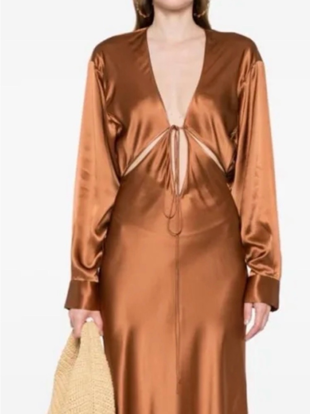 Christopher Esber Copper Satin Long Sleeve Cutout  Dress